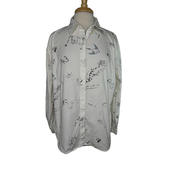 CHICOS Paint Yourself An Adventure Art To Wear Button Up Shirt Size Large (2) - Picture 1 of 9